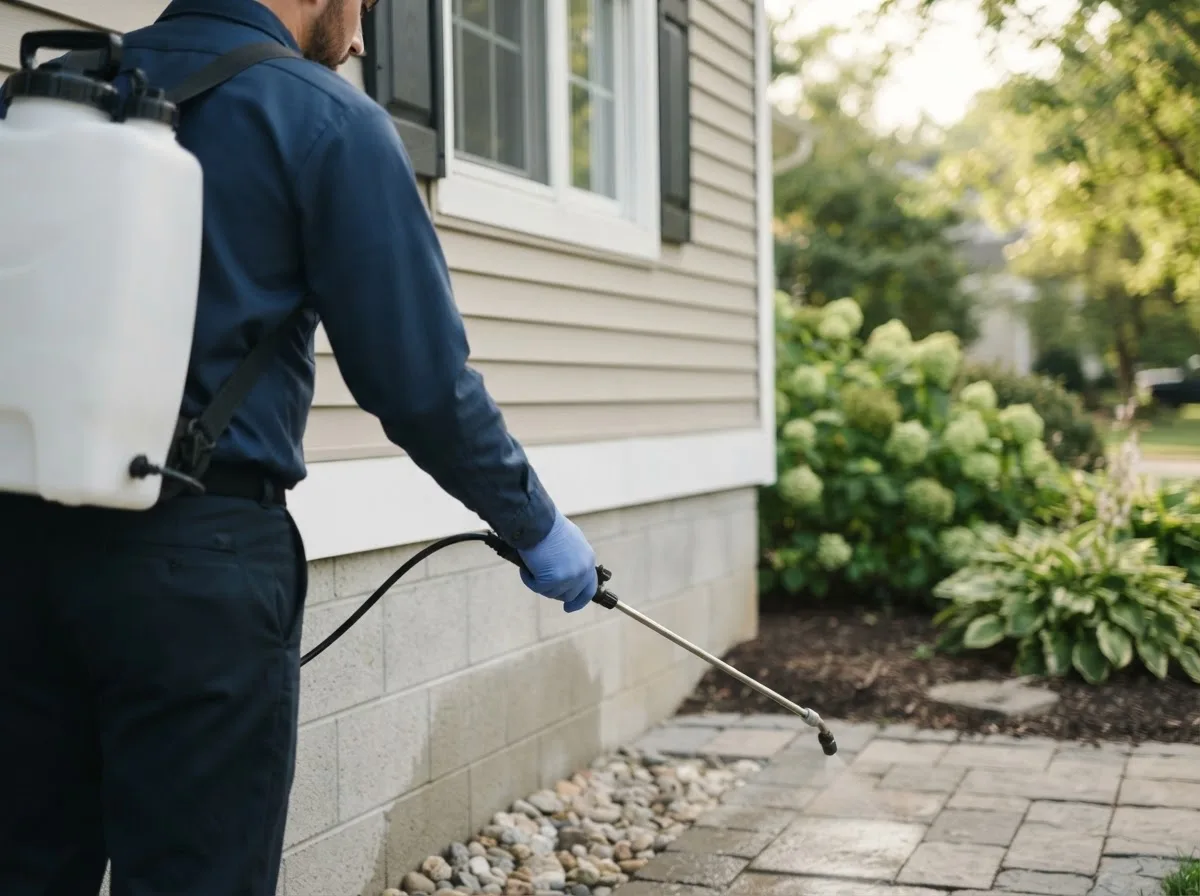 Pest control technician inspecting a home in Saint Anthony, ND